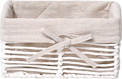 Panière petit modèle en papier structure métal - blanc / tissu lin