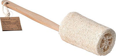 Brosse massage exfoliante loofa avec manche bois - TENDANCE