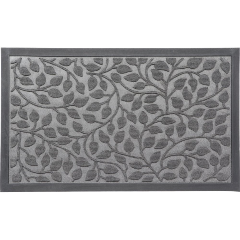 Tapis 45 x 75 cm Feuillage polyester/caoutchouc noir - LUANCE