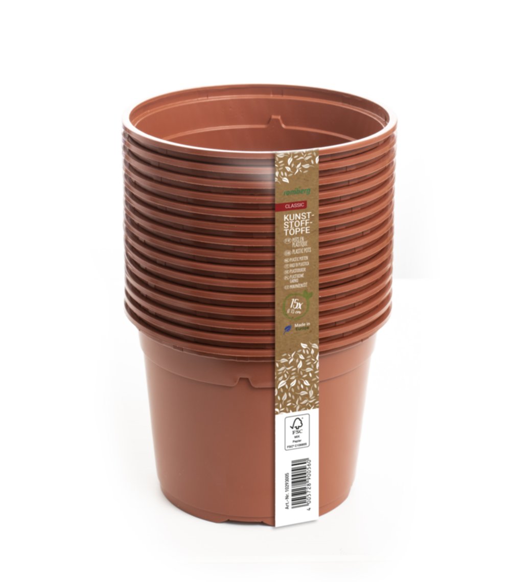 15 pots en plastique 13 cm rond rouge en filet - ROMBERG