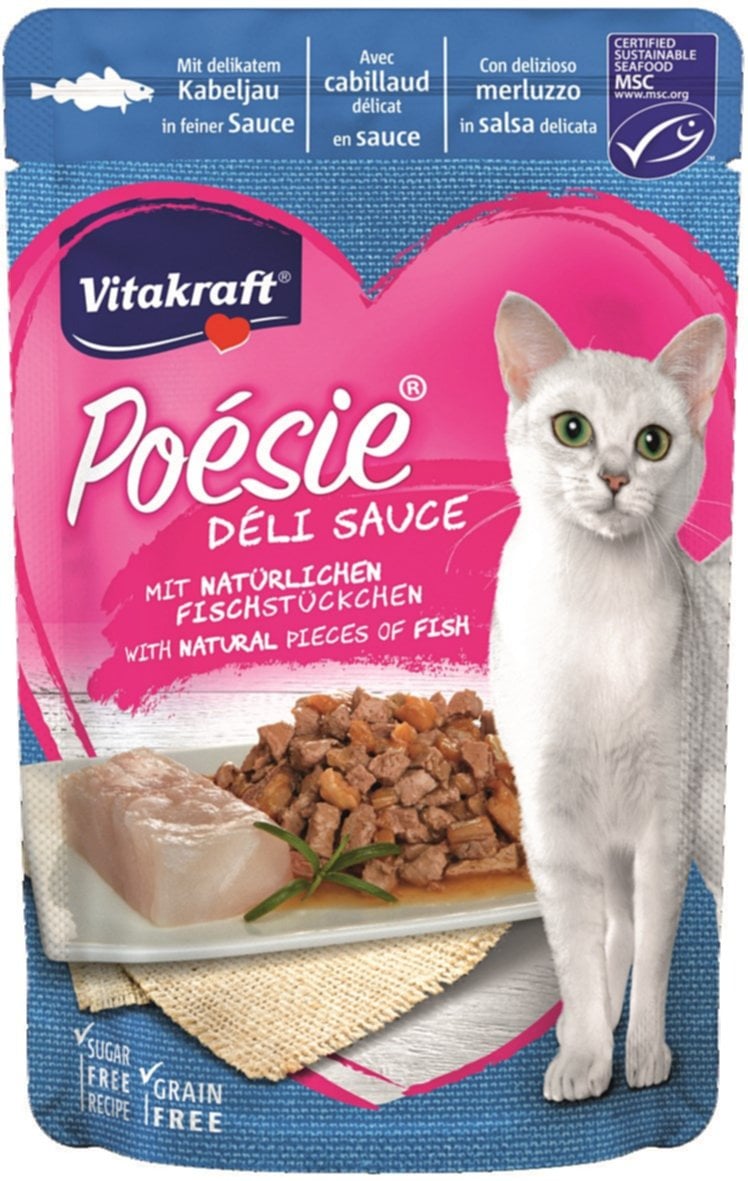 Nourriture chat Poésie Déli Sauce poisson cabillaud, pochon 85 g - VITAKRAFT