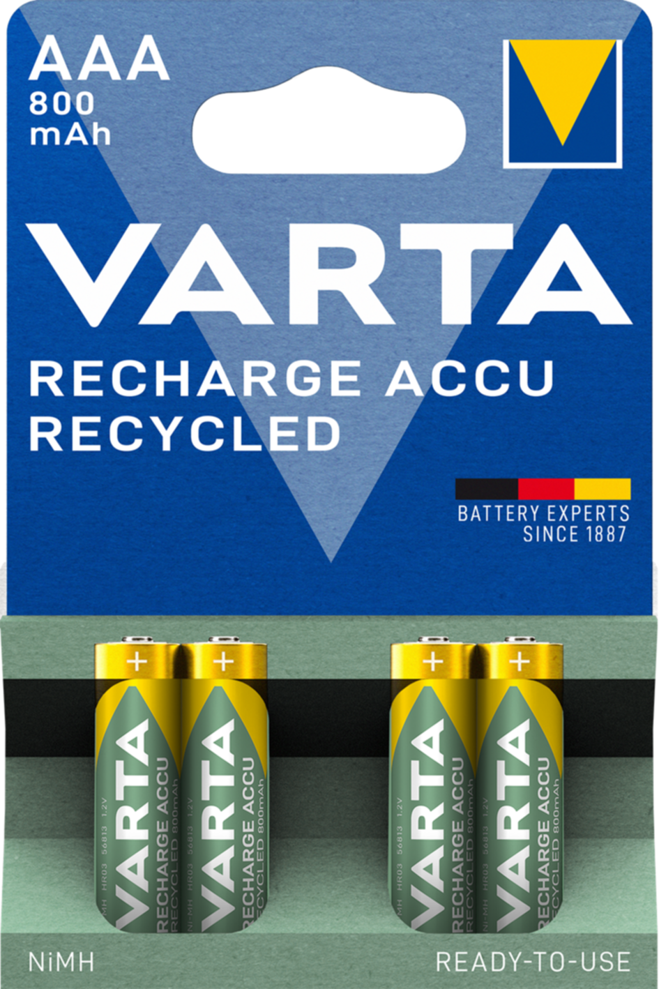 4 piles rechargeables recyclées AAA 800mAh - VARTA