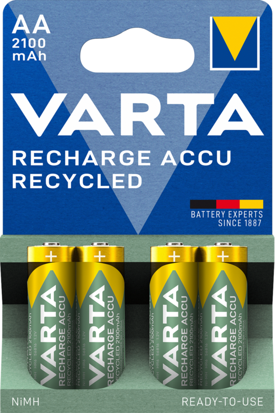 4 piles rechargeables recyclées AA 2100mAh - VARTA