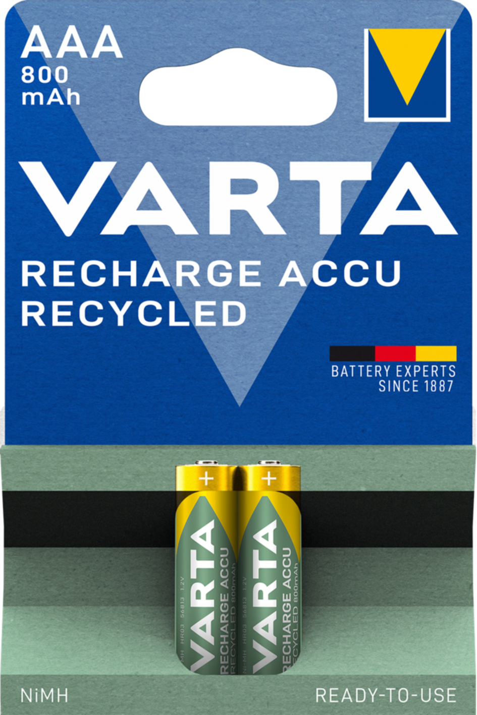 2 piles rechargeables recyclées AAA 800mAh - VARTA