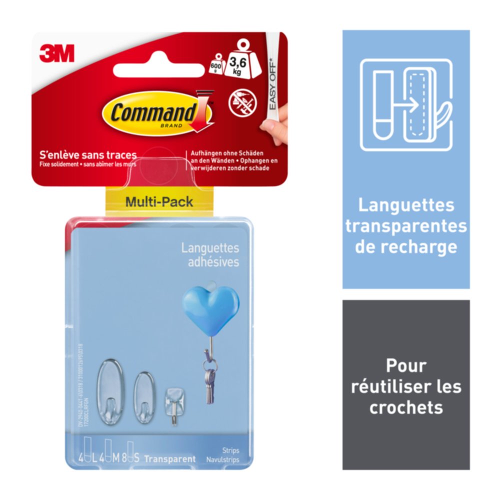 16 languettes de fixation enlevables transparentes - 3M