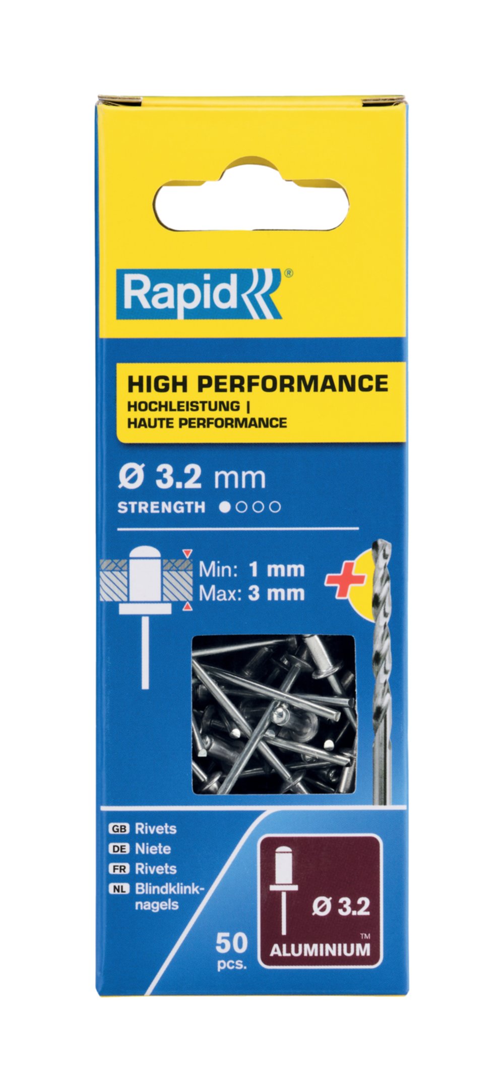 50 rivets hautes performances alu Ø3,2 x 6 mm + foret - RAPID