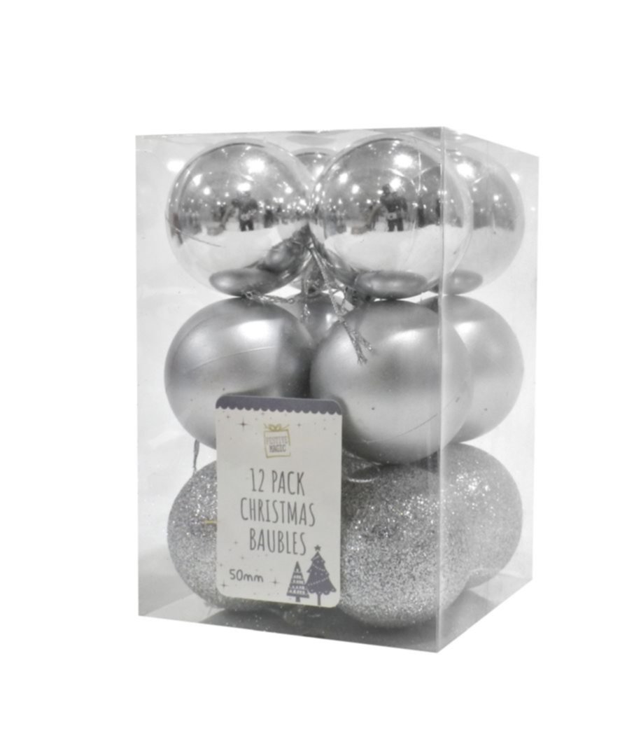 Lot de 12 boules de Noël brillantes argenté - UBL