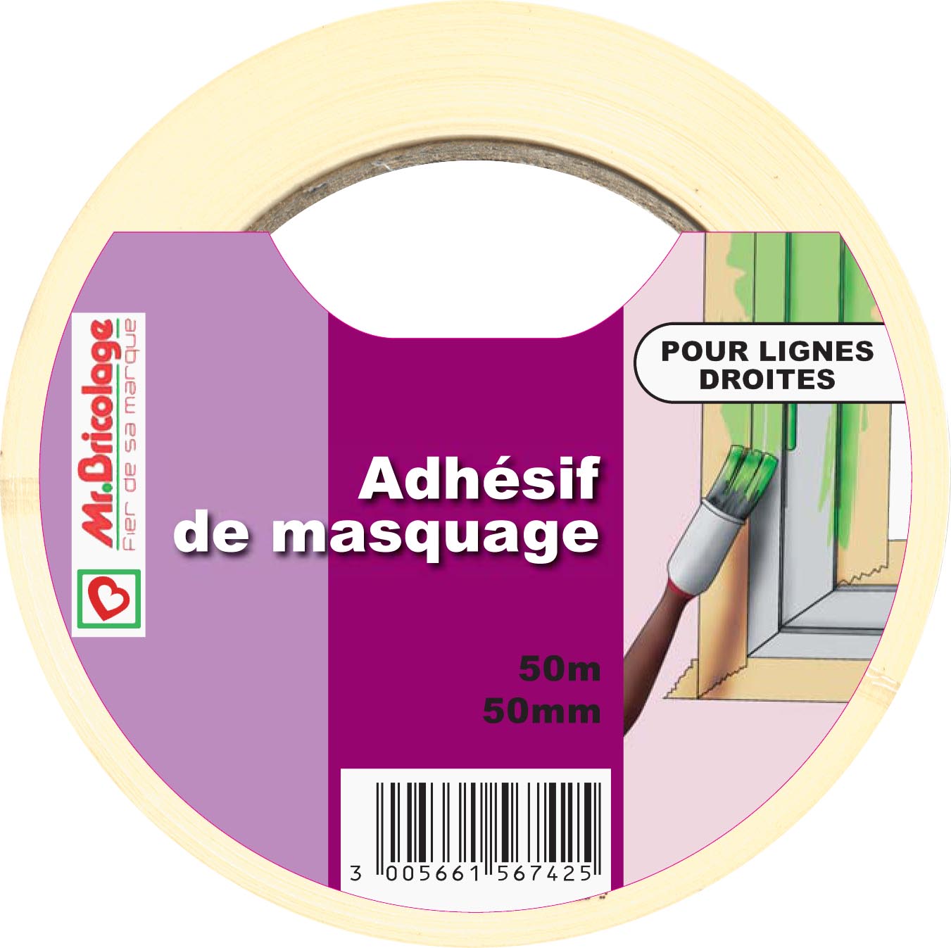 Adhésif masquage ligne droite beige 50mx50mm - MR BRICOLAGE