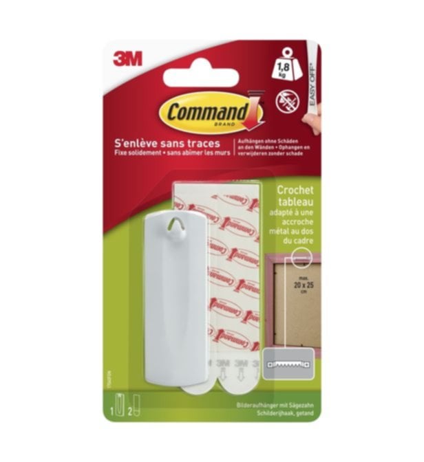 Crochet tableau plastique blanc - 3M COMMAND