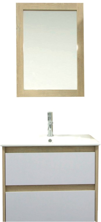 Meuble salle de bain Tina avec miroir, 100 cm en bois et blanc - AHOME