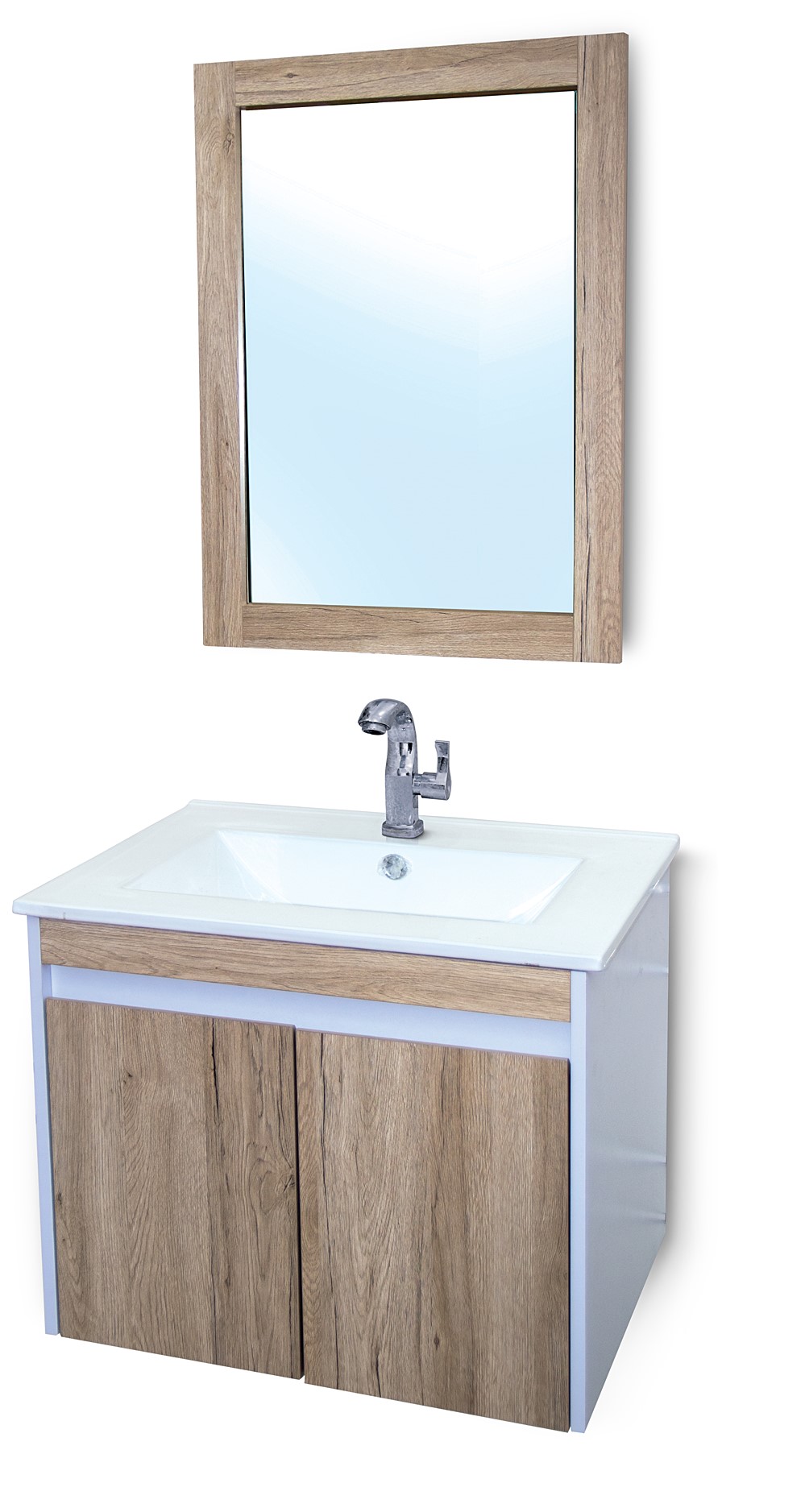 Meuble salle de bain Lola avec miroir, 60 cm en bois et blanc - AHOME