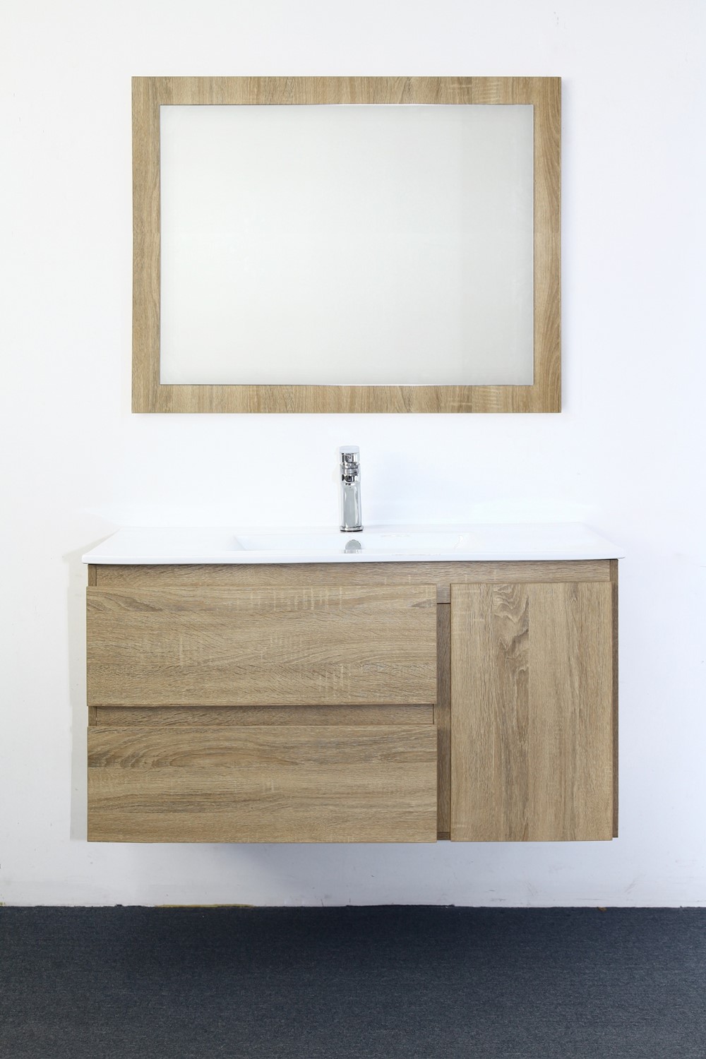 Meuble salle de bain Kira avec miroir, 100 cm en bois - AHOME