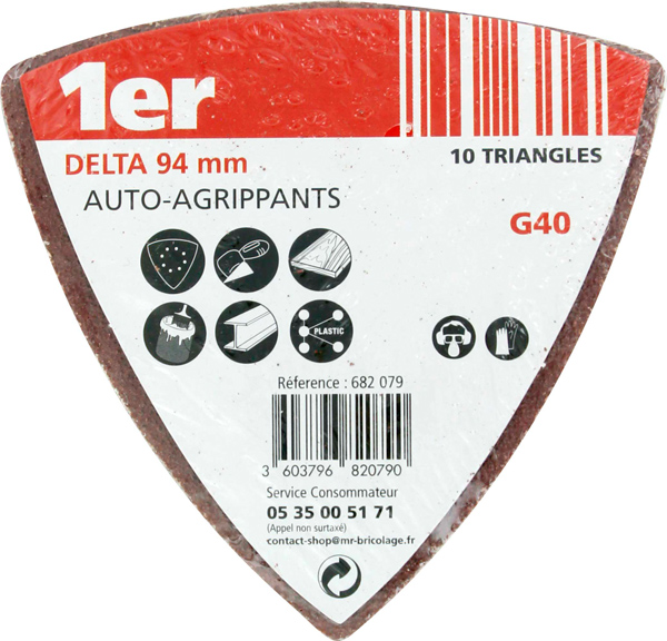 10 patins abrasifs Delta 95 auto agrippants grains 40 - 1ER