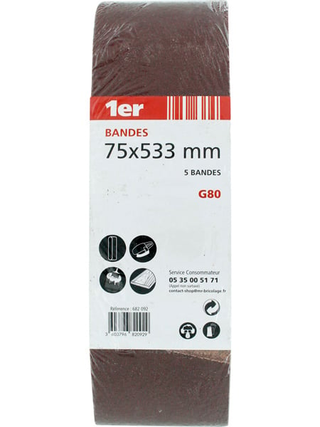 5 bandes sans fin abrasif 75x533mm grain 80 - 1ER