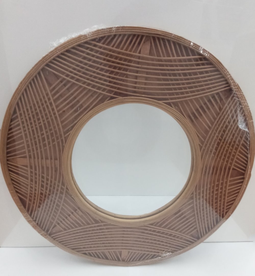 Miroir déco bambou/bois Ø60 cm avec miroir Ø32 cm