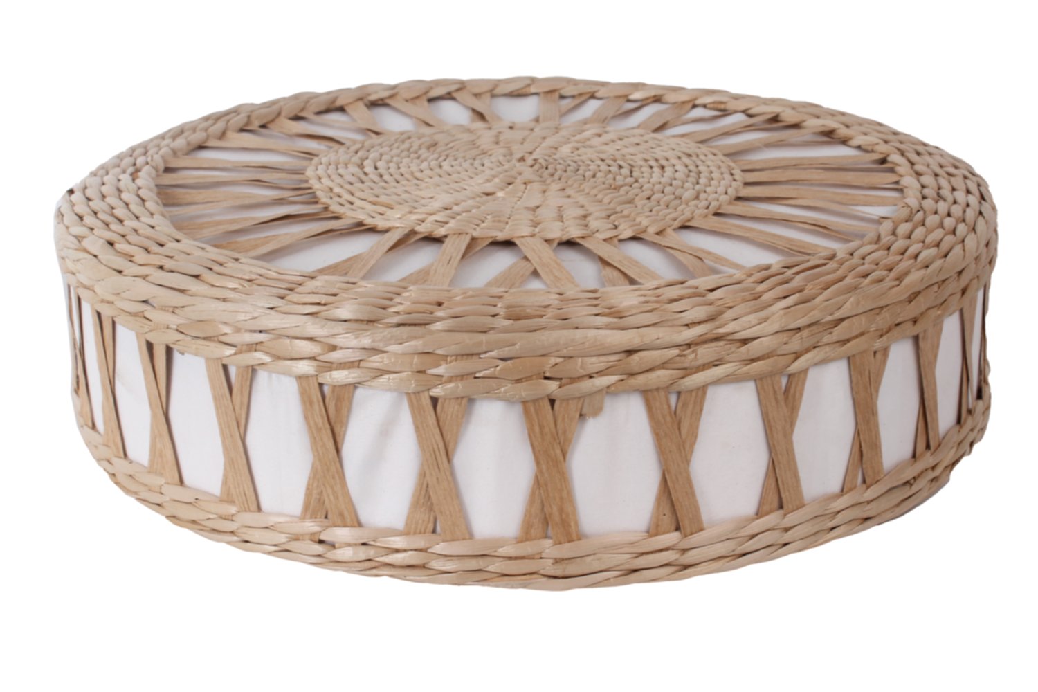 Pouf déco tissé jonc de mer/base MDF Ø40 x H10 cm