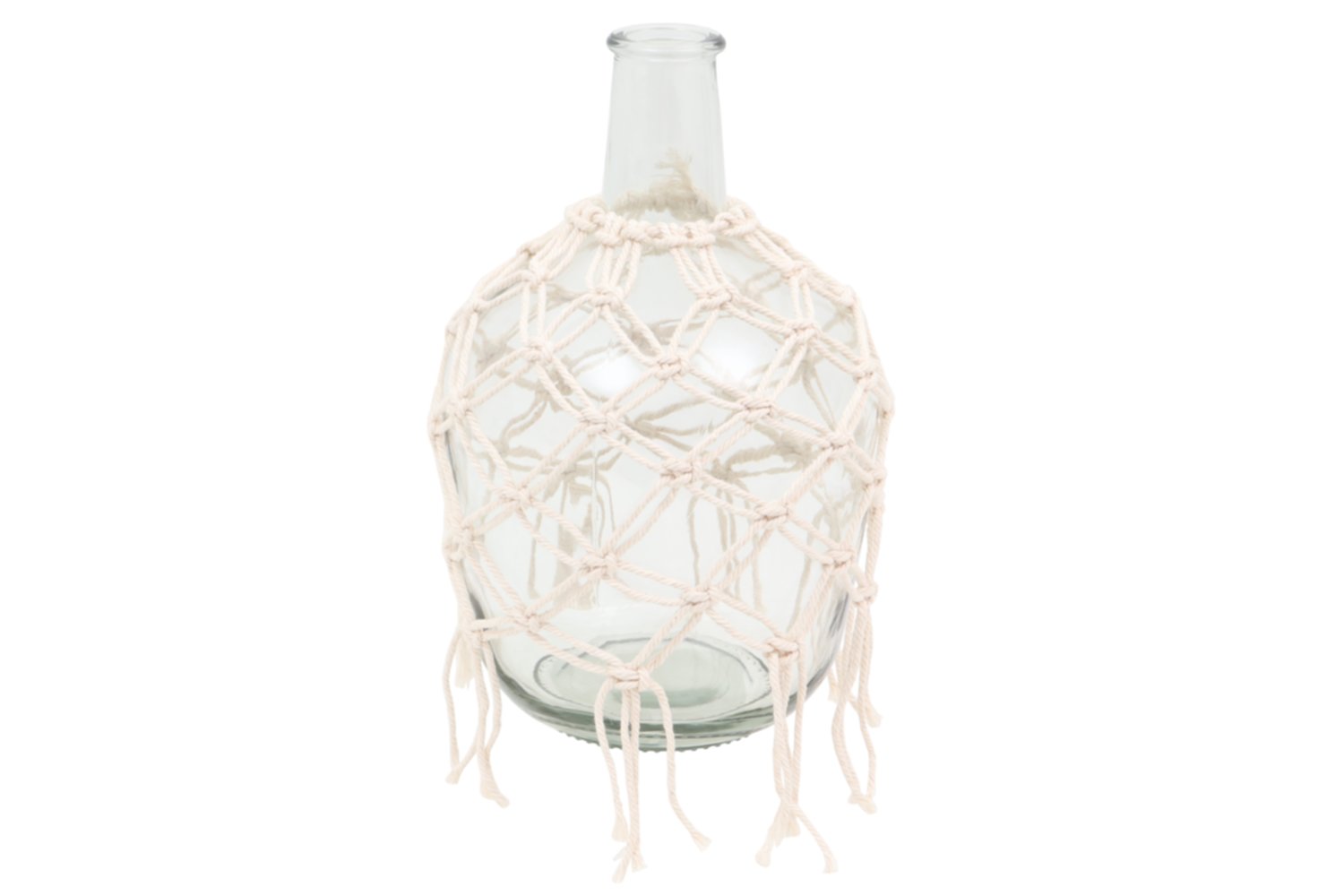 Bouteille déco en verre tressé/cordage laché Ø18 x H30 cm