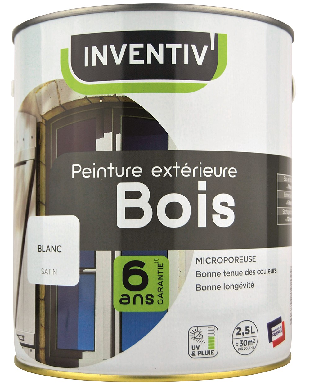 Peinture Bois 6 Ans Blanc Satin 2.5L - INVENTIV