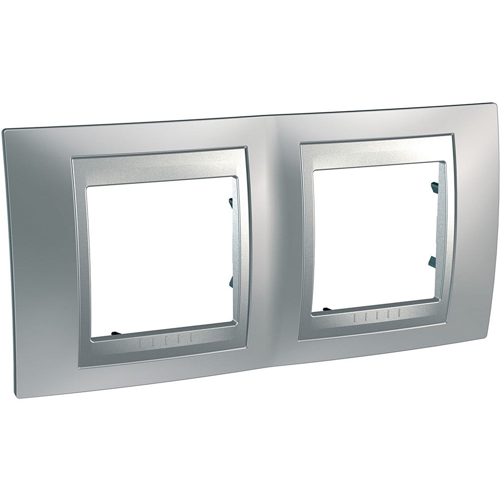 Plaque de recouvrement double Unica Top chrome brillant / aluminium -SCHNEIDER