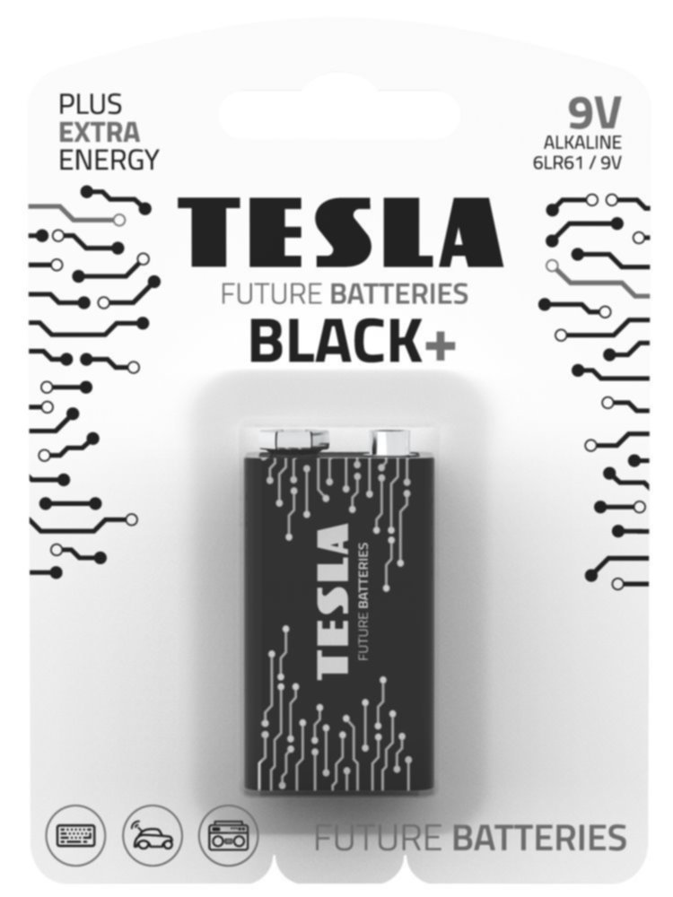 Pile alcaline 9V Black+ - TESLA