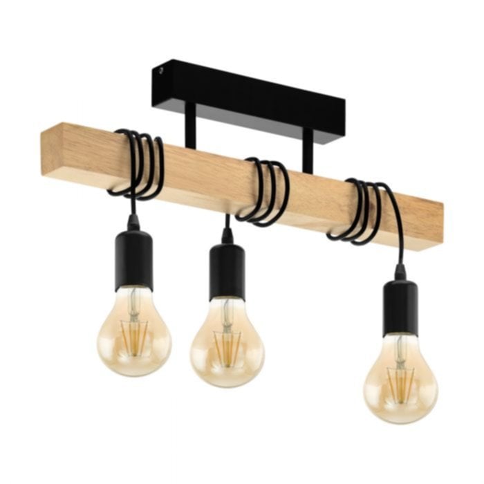 Plafonnier en bois Townshend E27x3 noir/marron - EGLO