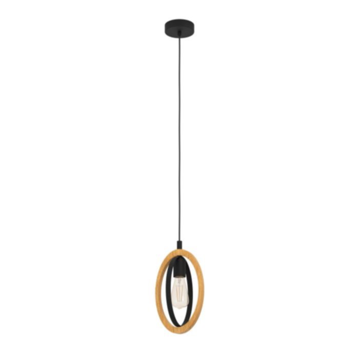 Suspension Basildon 19 x 16 x 110 cm noir/bois IP20 E27x1 - EGLO