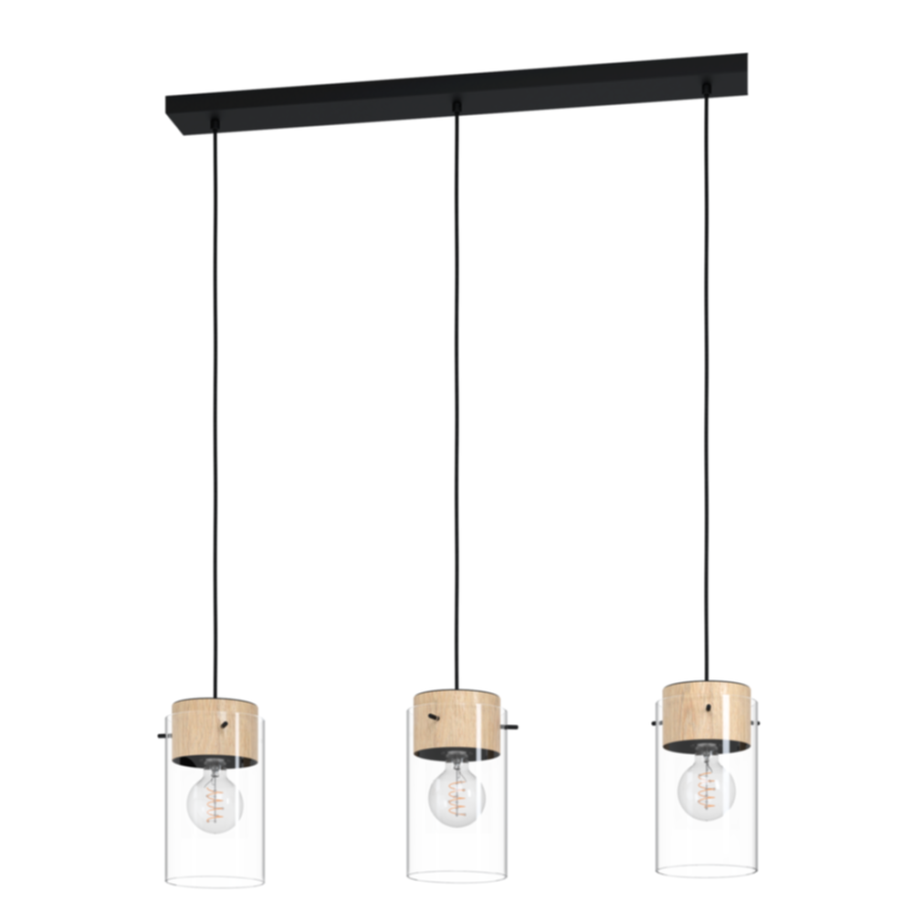 Suspension Madreselva noir/bois/verre E27x3 - EGLO