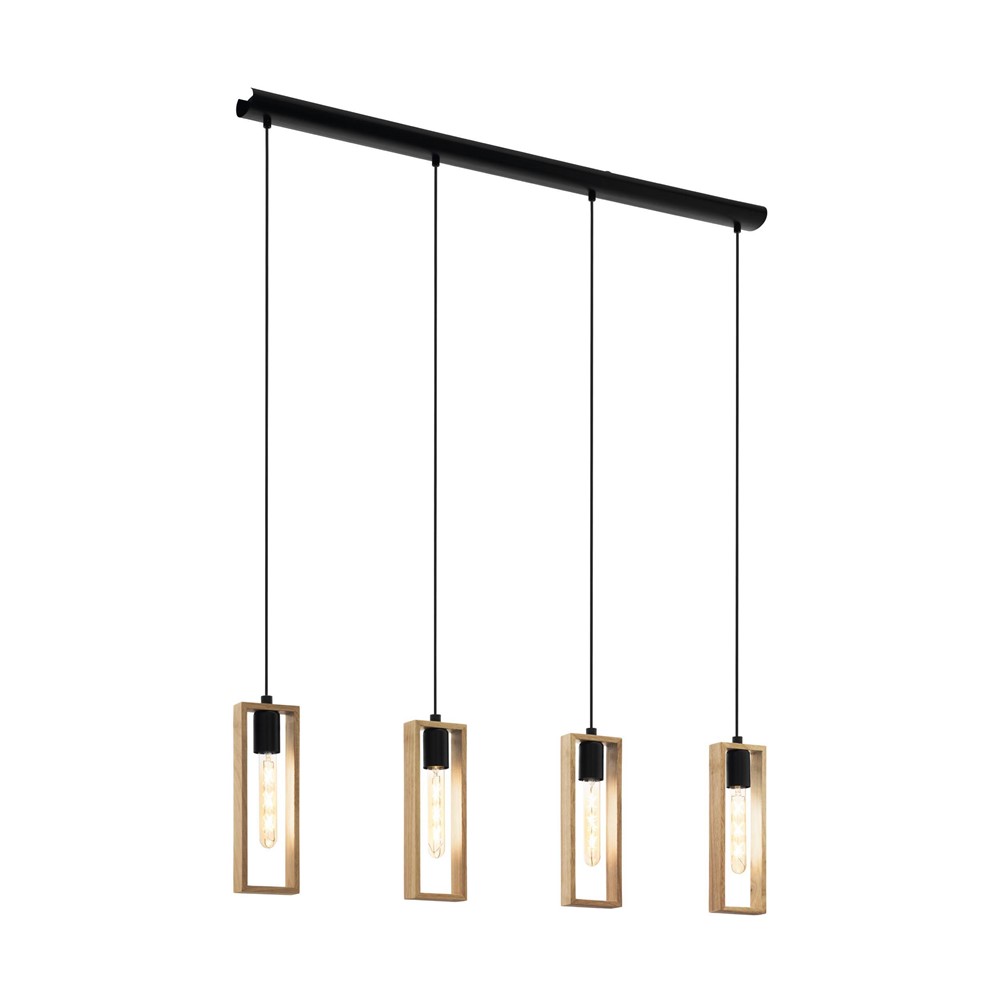 Suspension Littleton en acier noir et bois marron 1100 x 55 x 1160 mm E27 4 x 60W- EGLO