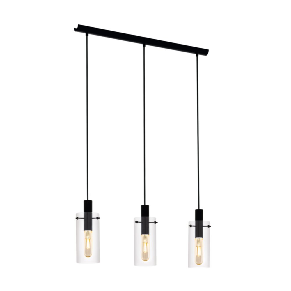 Suspension Montefino 3 ampoules noir H110 cm verre et acier - EGLO