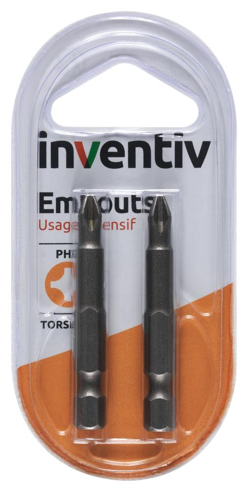 2 embouts de vissage torsion PH2 50 mm - INVENTIV