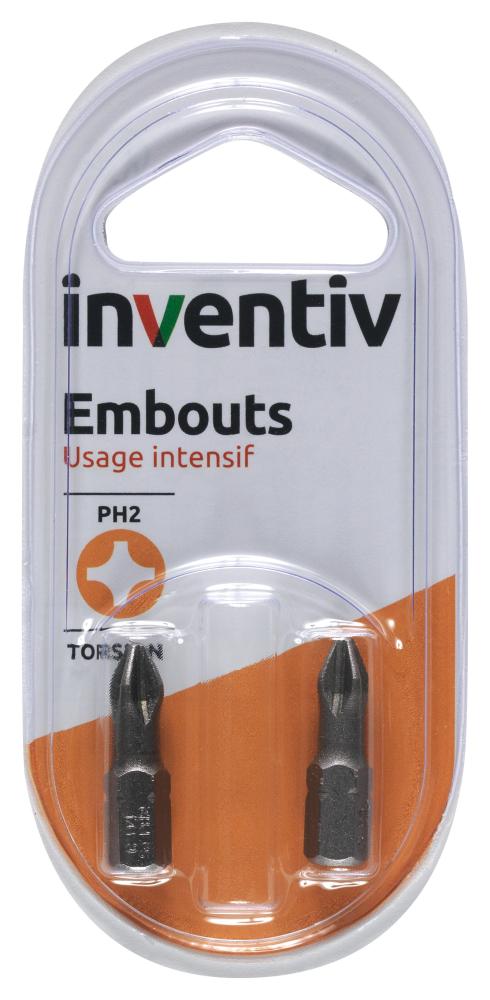 2 Embouts de vissage torsion PH2 25 mm - INVENTIV