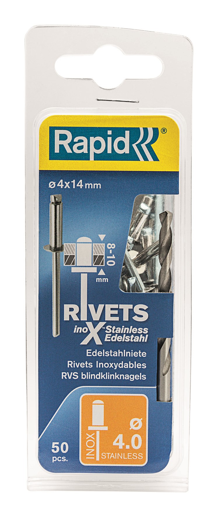 50 rivets inox Ø4 x 14mm + foret - RAPID