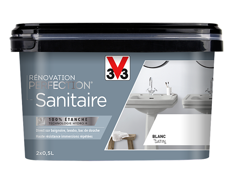 Peinture rénovation kit sanitaire blanc satin 1L - V33