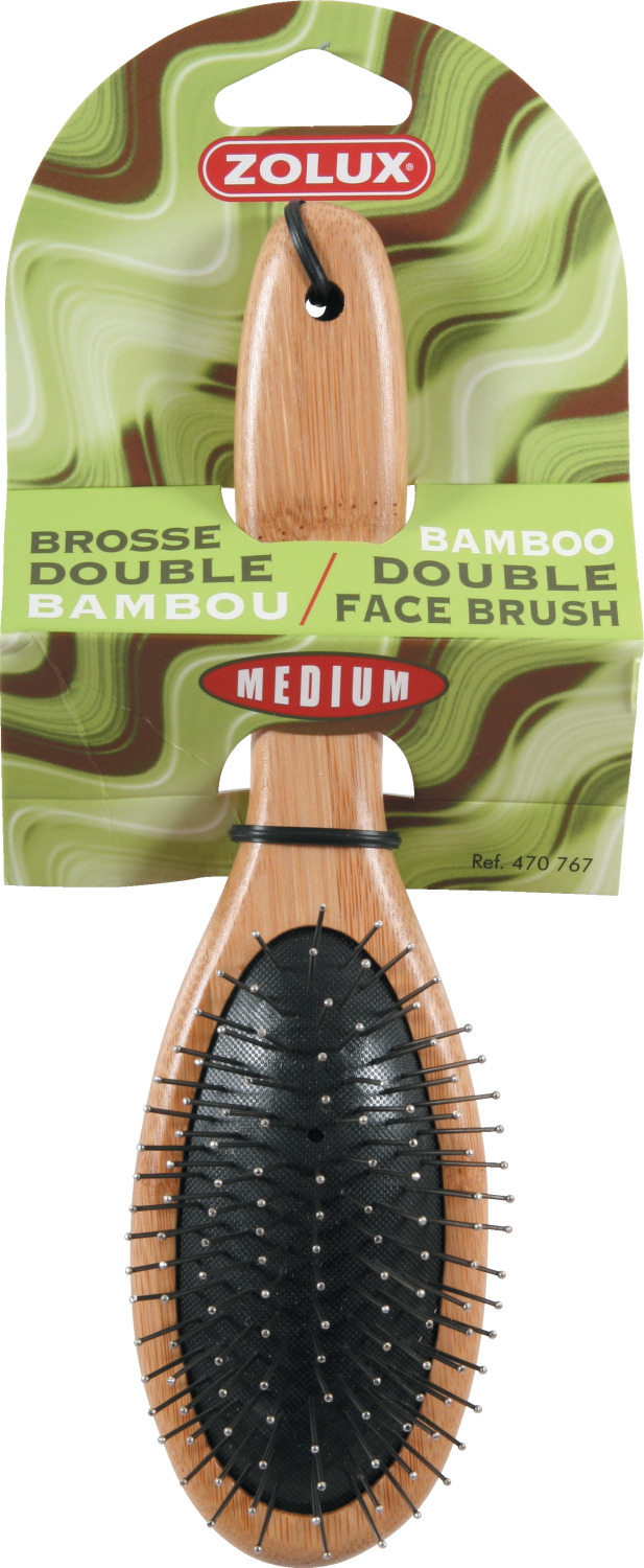 Brosse double pour chien bambou medium 5.9x6x22cm - ZOLUX