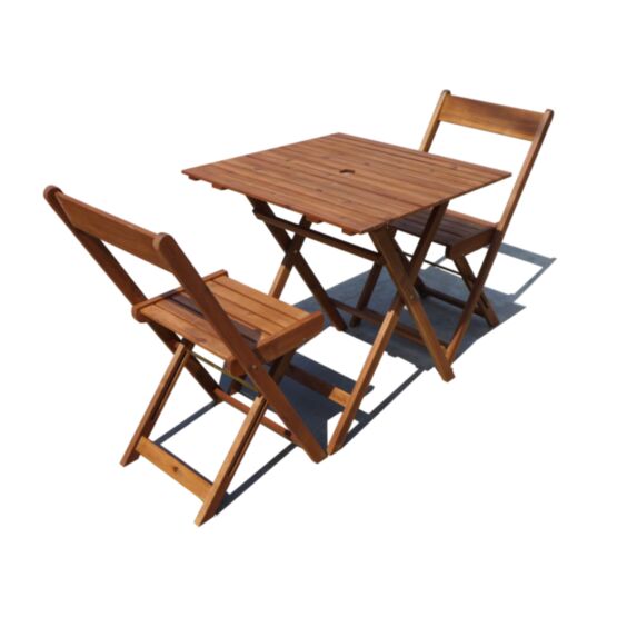 Ensemble 1 table + 2 chaises Acacia 68 x 68 x 73 cm