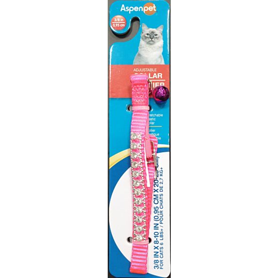 Collier uni pour chat nylon strass rose - ASPEN PET