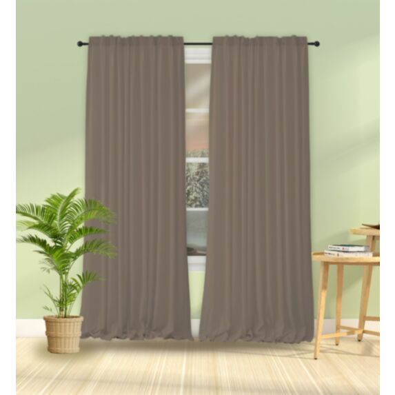 Rideau Oxford polyester 140 x 240 cm marron taupe - MAISON BONHEUR