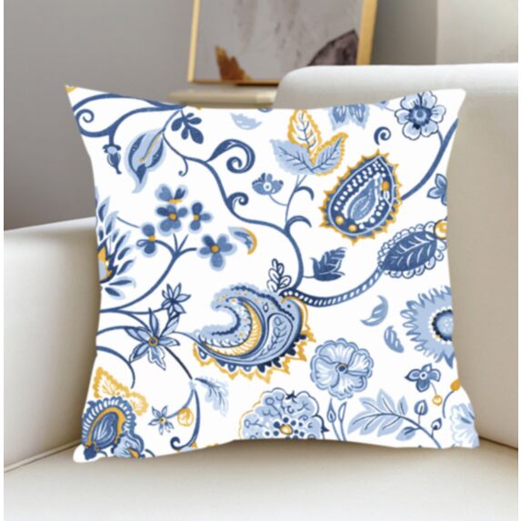 Coussin imprimé Vintage 40x40cm bleu jaune - MAISON BONHEUR