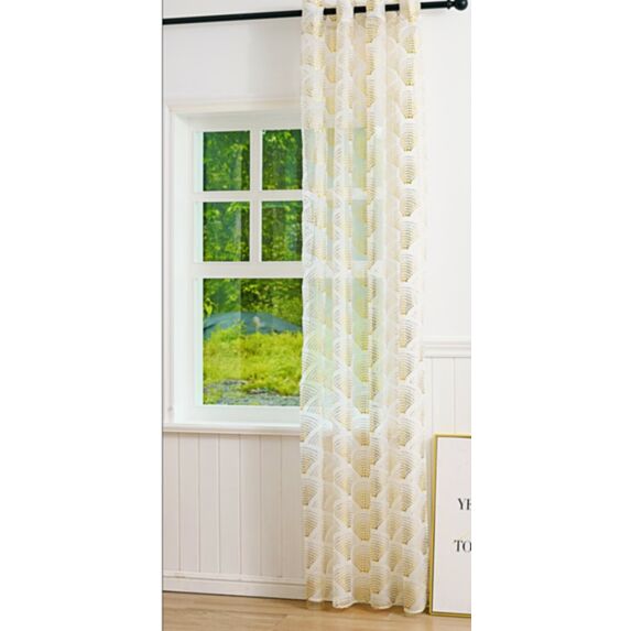 Voilage imprimé motif éventail 140x240cm blanc doré