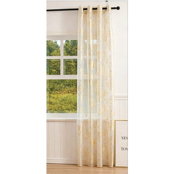 Voilage imprimé motif feuilles 140x240cm blanc doré