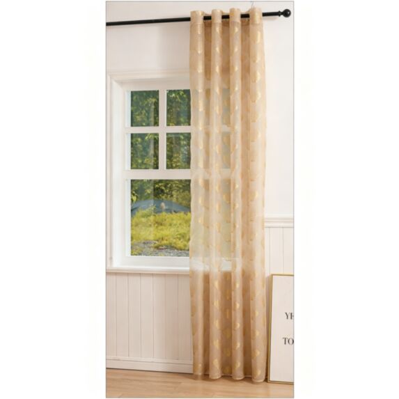 Voilage Beige 140x240cm motif géométrique or métallisé tamisant