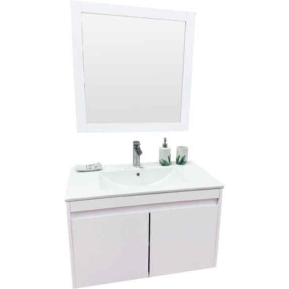 Meuble salle de bain Lola avec miroir, 80 cm blanc - AHOME