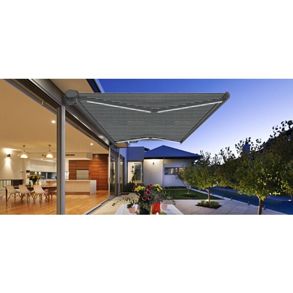Store banne à LED avec coffre motorisé 295 x 200 cm gris chine