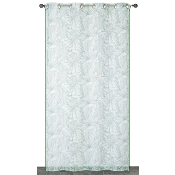 Voilage imprimé foral bordure colorée 140 x 240 cm vert - CARPENTIER