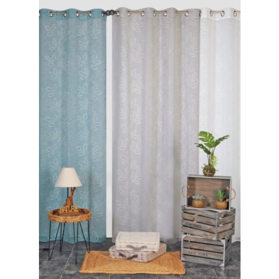 Voilage imprimé gomme floral 140 x 240 cm bleu - CARPENTIER