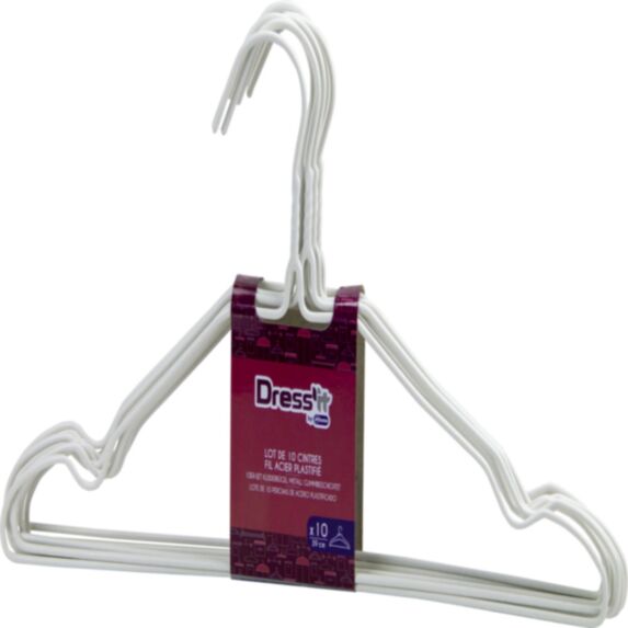 Lot de 10 cintres en fil d'acier plastifié 39 cm - MONDEX