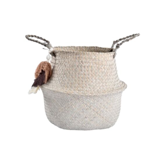 Panière avec anses et feuille en macramé Ø27 x H33 cm 