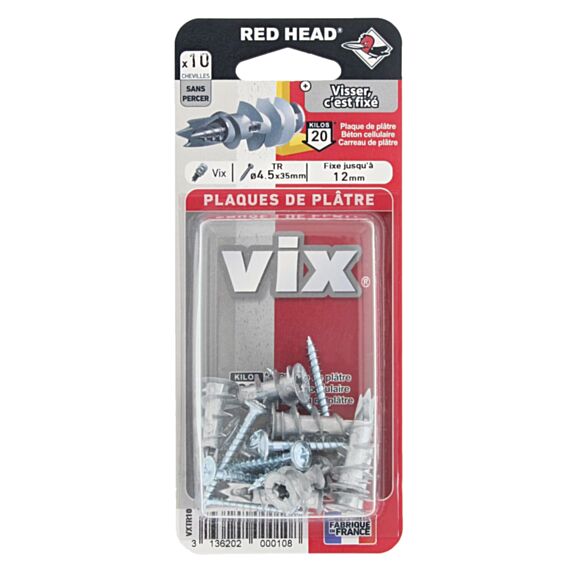 10 Chevilles Vix Autoforeuses + Vis TR Ø4,5x35mm - RED HEAD