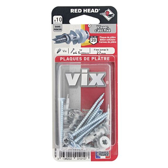 10 Chevilles Autoforeuses + Vis TF - RED HEAD