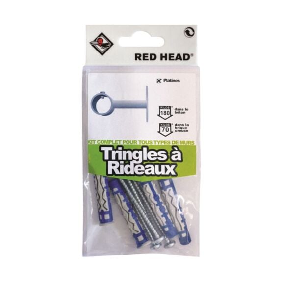 Kit chevilles à verrouillage de forme tringle à rideaux ∅8xL.50 mm - RED HEAD